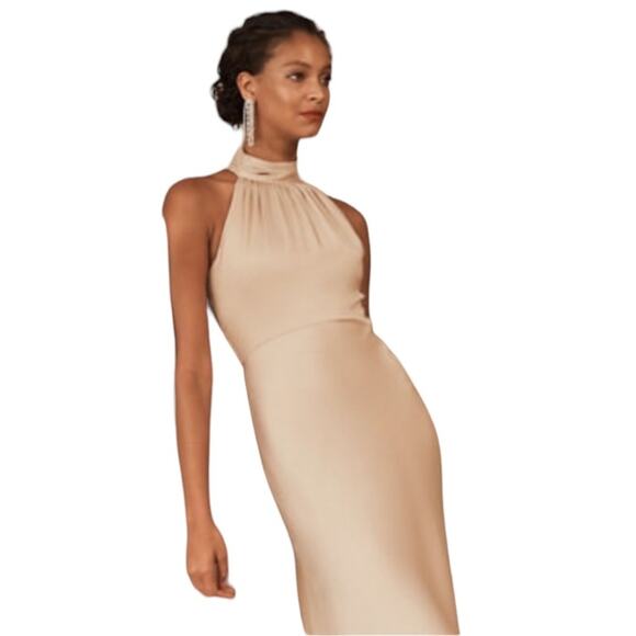 Anthropologie BHLDN Esme High Neck Satin Dress Size 10 Blush NWD FLAW - Picture 3 of 12
